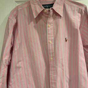 Ralph Lauren Men's Pink and White Striped Shirt